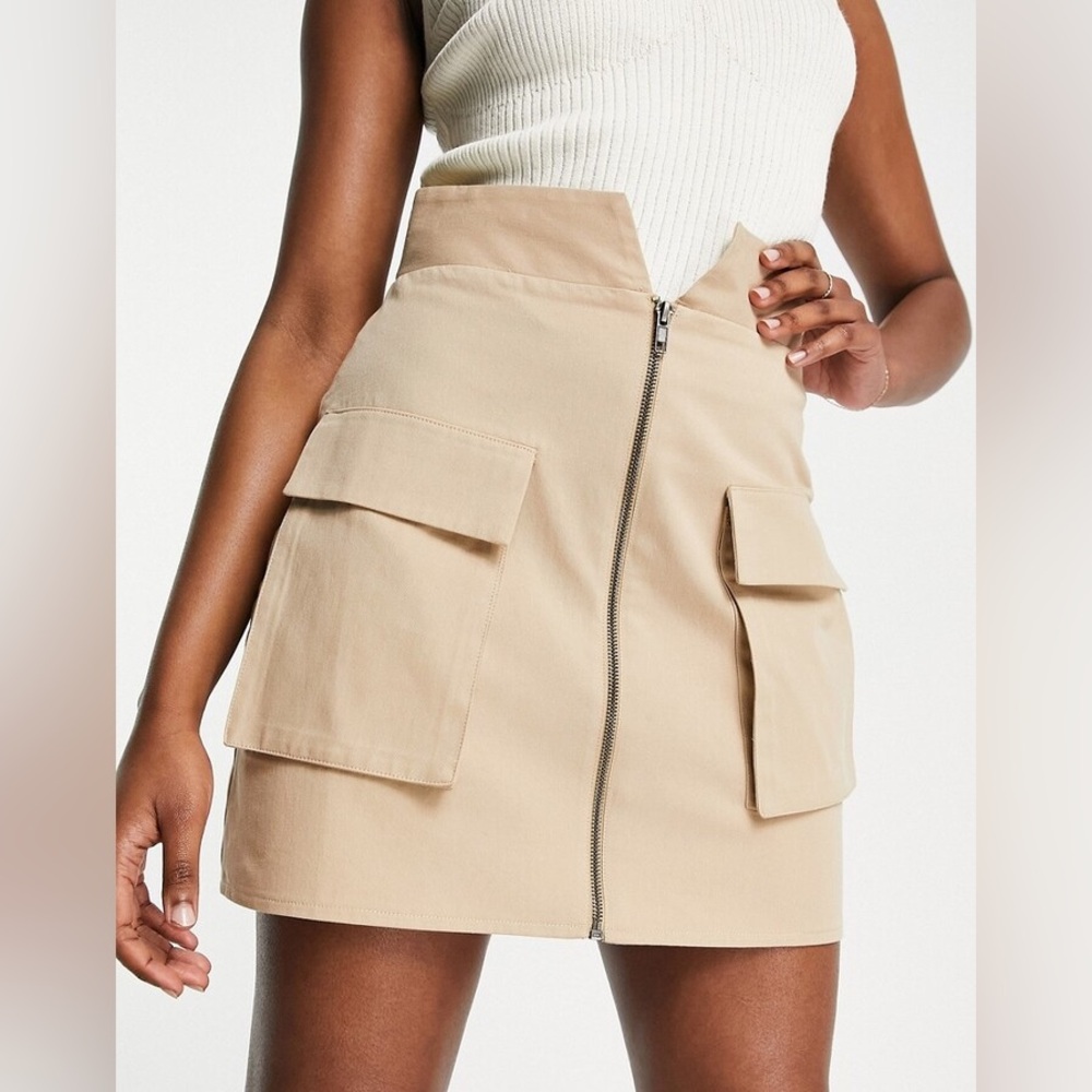 ASOS DESIGN zip up utility mini skirt in stone